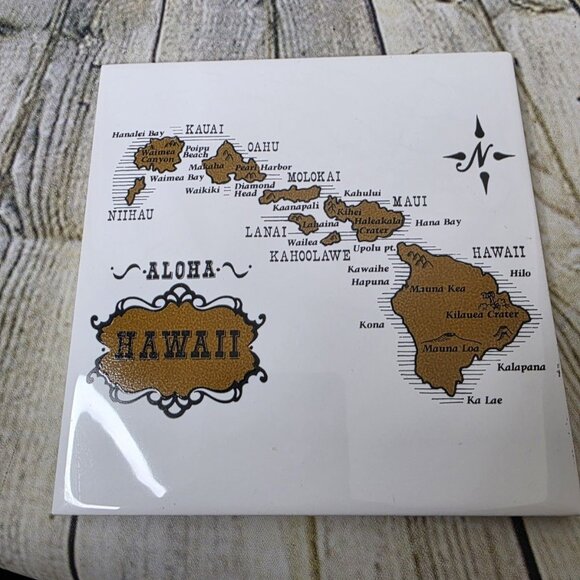 White Brown Aloha Hawaii Map Treasure Craft Tile Trivet Appx 6 x 6 Inches - Picture 3 of 4
